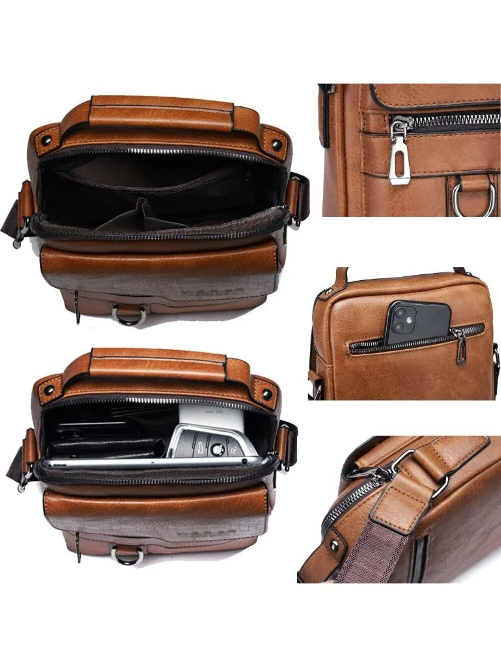 Vintage PU Leather Crossbody Messenger Bag for Men - Small Shoulder Satchel